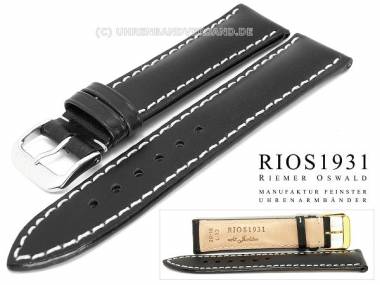 Uhrenarmband -St. Petersburg- 19mm schwarz RIOS Juchtenleder helle Naht (Schlie�enansto� 16 mm) - Bild vergr��ern 