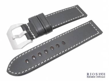 Uhrenarmband XL 24mm schwarz RIOS u.a. f�r OFFICINE PANERAI glatt wei�e Naht (Schlie�enansto� 24 mm) - Bild vergr��ern 