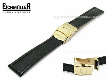 Uhrenarmband 22mm schwarz Faltschlie�e vergoldet Kroko von Eichm�ller - Bild vergr��ern 