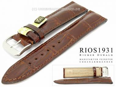 Uhrenarmband 19mm mahagoni RIOS echt Alligator gl�nzend gepolstert abgen�ht (Schlie�enansto� 16 mm) - Bild vergr��ern 