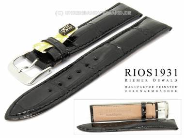 Uhrenarmband 19mm schwarz RIOS echt Alligator gl�nzend gepolstert abgen�ht (Schlie�enansto� 16 mm) - Bild vergr��ern 