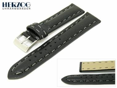 Uhrenarmband 20mm schwarz von Herzog -Modena- genarbt extravagante Naht - Bild vergr��ern 