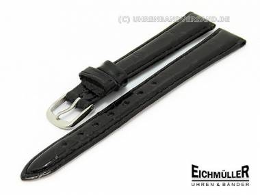PREISTIPP: Uhrenarmband 14mm schwarz echt Krokodil gl�nzend von Eichm�ller (Schlie�enansto� 12 mm) - Bild vergr��ern 