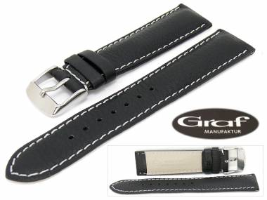 Uhrenarmband -Dakar- 22mm schwarz fein genarbt wei�e Naht von Graf (Schlie�enansto� 18 mm) - Bild vergr��ern 