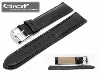 Uhrenarmband -Arizona- 20mm schwarz Alligator-Pr�gung matt Wulst von Graf (Schlie�enansto� 18 mm) - Bild vergr��ern 