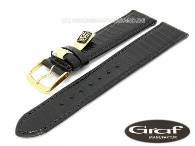 Uhrenarmband -Manhattan- 16mm schwarz echt Eidechse gl�nzend von Graf (Schlie�enansto� 16 mm) - Bild vergr��ern 