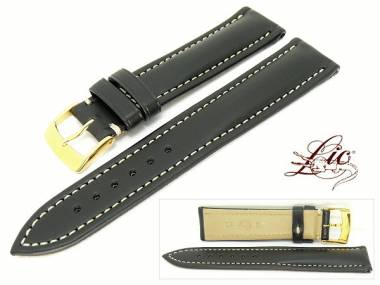 Manufaktur- Uhrband  -Eco Chrono- 20mm schwarz glatt helle Naht von Lic (Schlie�enansto� 18 mm) - Bild vergr��ern 
