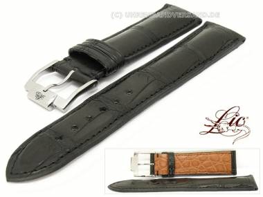Manufaktur- Uhrband 22mm schwarz -Alligator Chrono Deluxe- Alligator von Lic (Schlie�enansto� 20 mm) - Bild vergr��ern 