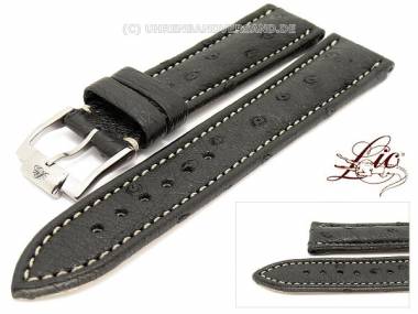 Manufaktur-Uhrband  -Strauss Chrono Special- 20mm schwarz Strau�leder Lic (Schlie�enansto� 18 mm) - Bild vergr��ern 