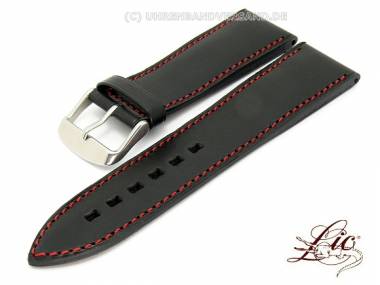 Manufaktur- Uhrband  -Chrono BRM- 26mm schwarz glatt rote Kontrastnaht Lic (Schlie�enansto� 24 mm) - Bild vergr��ern 
