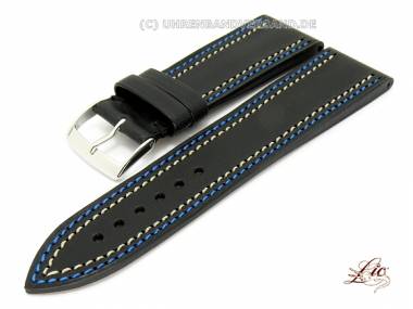 Manufaktur- Uhrband  -Eco Couture- 26mm schwarz glatt blaue Kontrastnaht Lic (Schlie�enansto� 24 mm) - Bild vergr��ern 