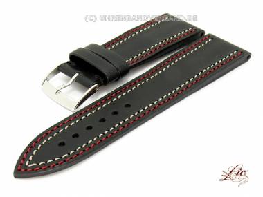Manufaktur- Uhrband  -Eco Couture- 26mm schwarz glatt rote Kontrastnaht Lic (Schlie�enansto� 24 mm) - Bild vergr��ern 
