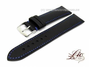 Manufaktur- Uhrband  -Eco V- 20mm schwarz glatte Oberfl�che blaue Naht Lic (Schlie�enansto� 18 mm) - Bild vergr��ern 