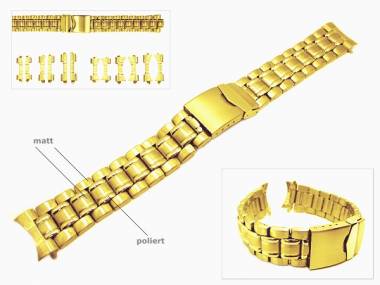 Uhrenarmband 18-22mm Edelstahl vergoldet EULIT teilweise poliert Wechselansto� rund/gerade - Bild vergr��ern 