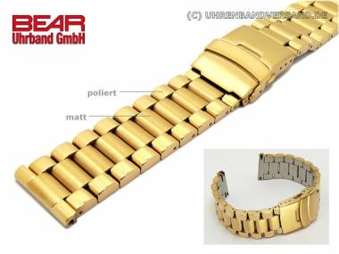Edelstahl-Uhrband 24mm goldfarben teilmassiv teilweise poliert schlicht-elegant von BEAR - Bild vergr��ern 