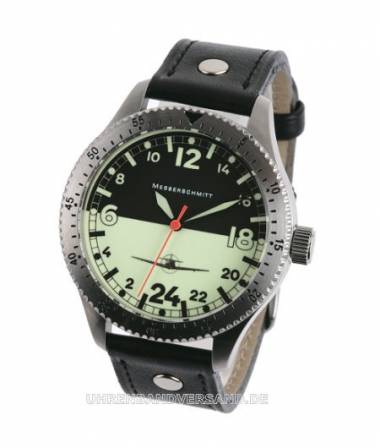 Fliegeruhr (Quarz) Messerschmitt -ME 108-24DR- Edelstahl geb�rstet (*AV*HU*) - Bild vergr��ern 