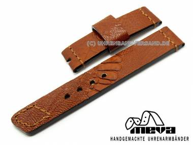 Handgefertigtes Uhrenarmband 24mm hellbraun echt Strau� teilweise abgen�ht (Schlie�enansto� 24 mm) - Bild vergr��ern 