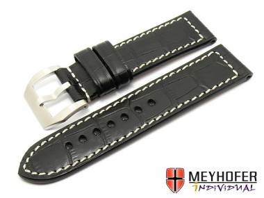 Uhrenarmband -Pretoria PNR- 22mm schwarz helle Naht Alligatorpr�g. MEYHOFER (Schlie�enansto� 22 mm) - Bild vergr��ern 