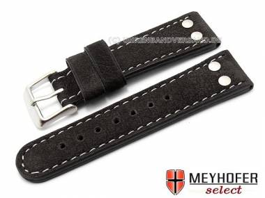 Uhrenarmband -Tarragona- XS 20mm schwarz B�ffelleder Fliegerband MEYHOFER (Schlie�enansto� 18 mm) - Bild vergr��ern 