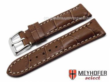 Uhrenarmband -Catania- XS 24mm dunkelbraun Alligpr�g. helle Naht MEYHOFER (Schlie�enansto� 20 mm) - Bild vergr��ern 