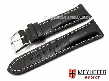 Uhrenarmband -Catania- XS 22mm schwarz Alligatorpr�gung helle Naht MEYHOFER (Schlie�enansto� 20 mm) - Bild vergr��ern 