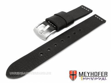 Uhrenarmband -Messina XL- 20mm schwarz echt Leder genarbt von MEYHOFER (Schlie�enansto� 20 mm) - Bild vergr��ern 