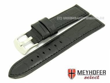 Uhrenarmband -Cartagena- 20mm schwarz Alligator-Optik Leder von MEYHOFER (Schlie�enansto� 18 mm) - Bild vergr��ern 