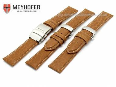 Uhrenband -Lissabon Sport- 21mm hellbraun genarbt echt B�ffel helle Naht Faltschlie�e von MEYHOFER - Bild vergr��ern 