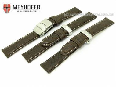 Uhrenband -Lissabon Sport- 17mm dunkelbraun genarbt echt B�ffel helle Naht Faltschlie�e von MEYHOFER - Bild vergr��ern 
