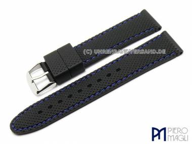 Uhrenarmband 22mm schwarz Silikon blaue Kontrastnaht von Piero Magli (Schlie�enansto� 20 mm) - Bild vergr��ern 