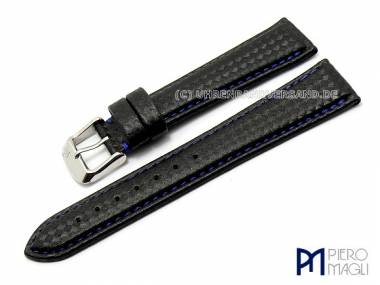 Uhrenarmband -Carbon Sport- 24mm schwarz blaue Naht Carbon-Look Piero Magli (Schlie�enansto� 20 mm) - Bild vergr��ern 
