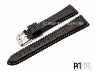 Uhrenarmband -Carbon Sport- 22mm schwarz rote Naht Carbon-Look Piero Magli (Schlie�enansto� 18 mm) - Bild vergr��ern 