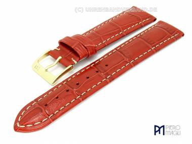 Uhrenband 24mm rot Alligator-Pr�gung elegant wei�e Naht von Piero Magli (Schlie�enansto� 22 mm) - Bild vergr��ern 