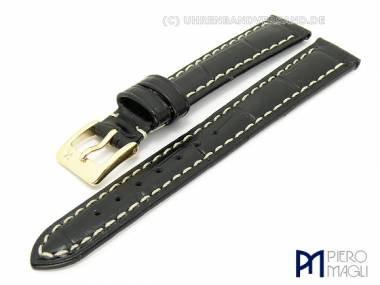 Uhrenband 16mm schwarz Alligator-Pr�gung elegant wei�e Naht von Piero Magli (Schlie�enansto� 14 mm) - Bild vergr��ern 
