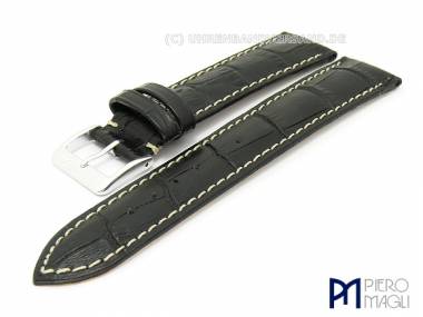 Uhrenband 24mm schwarz Alligator-Pr�gung elegant wei�e Naht von Piero Magli (Schlie�enansto� 22 mm) - Bild vergr��ern 