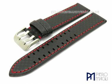 Uhrenarmband -Carbon Fiber- 20mm schwarz rote Naht echt Leder im Carbon-Look von Piero Magli - Bild vergr��ern 