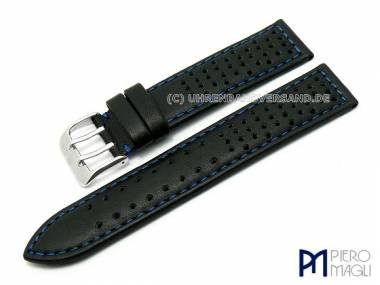 Uhrenarmband 24mm schwarz -Holes- blaue Kontrastnaht von Piero Magli - Bild vergr��ern 