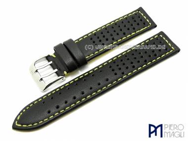 Uhrenarmband 24mm schwarz -Holes- gelbe Naht von Piero Magli - Bild vergr��ern 