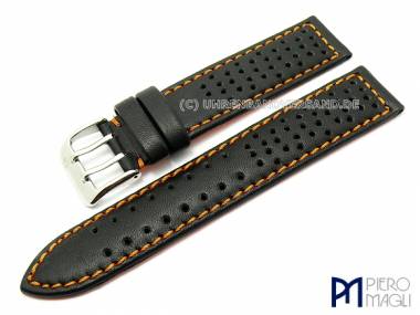 Uhrenarmband 22mm schwarz -Holes- orangefarbene Naht von Piero Magli - Bild vergr��ern 