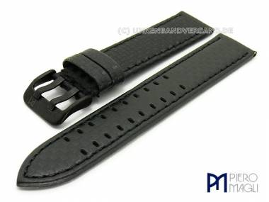 Uhrenarmband -Carbon Fiber- 20mm schwarz echt Leder im Carbon-Look Schlie�e schwarz von Piero Magli - Bild vergr��ern 