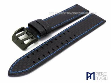 Uhrenarmband -Carbon Fiber- 24mm schwarz blaue Naht Carbon-Look Schlie�e schwarz von Piero Magli - Bild vergr��ern 
