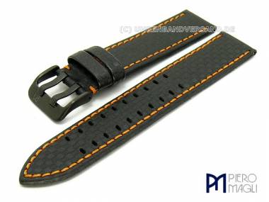 Uhrenarmband -Carbon Fiber- 20mm schwarz orangefarbene Naht Carbon-Look Schlie�e schwarz Piero Magli - Bild vergr��ern 