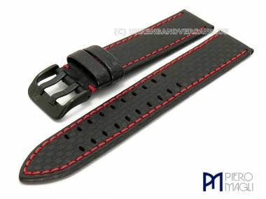 Uhrenarmband -Carbon Fiber- 22mm schwarz rote Naht Carbon-Look Schlie�e schwarz von Piero Magli - Bild vergr��ern 