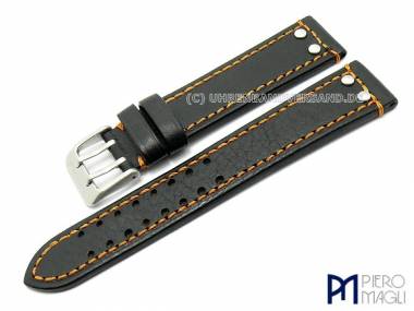 Uhrenarmband -Dakota Aviator- 24mm schwarz orangefarbene Kontrastnaht von Piero Magli - Bild vergr��ern 