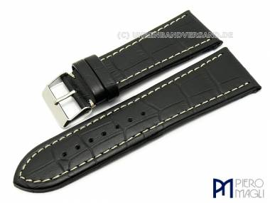 Uhrenband 28mm schwarz Alligator-Pr�gung elegant wei�e Naht von Piero Magli (Schlie�enansto� 24 mm) - Bild vergr��ern 