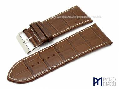 Uhrenband 32mm dunkelbraun Alligator-Pr�gung elegant wei�e Naht Piero Magli (Schlie�enansto� 28 mm) - Bild vergr��ern 