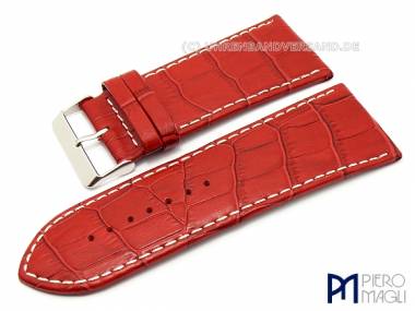 Uhrenband 34mm rot Alligator-Pr�gung elegant wei�e Naht von Piero Magli (Schlie�enansto� 30 mm) - Bild vergr��ern 