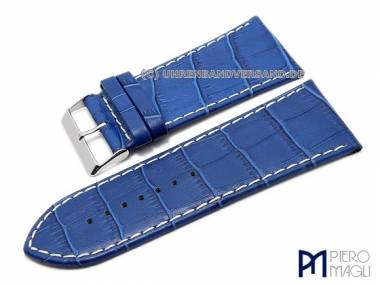 Uhrenband 32mm blau Alligator-Pr�gung elegant wei�e Naht von Piero Magli (Schlie�enansto� 28 mm) - Bild vergr��ern 