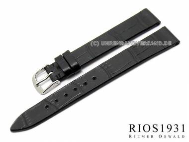 Uhrenarmband -Miami- 12mm schwarz Alligator-Pr�gung von RIOS (Schlie�enansto� 10 mm) - Bild vergr��ern 