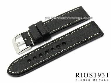 Uhrarmband -Oxford- 22mm schwarz RIOS hochwertiges Leder glatt helle Naht (Schlie�enansto� 22 mm) - Bild vergr��ern 